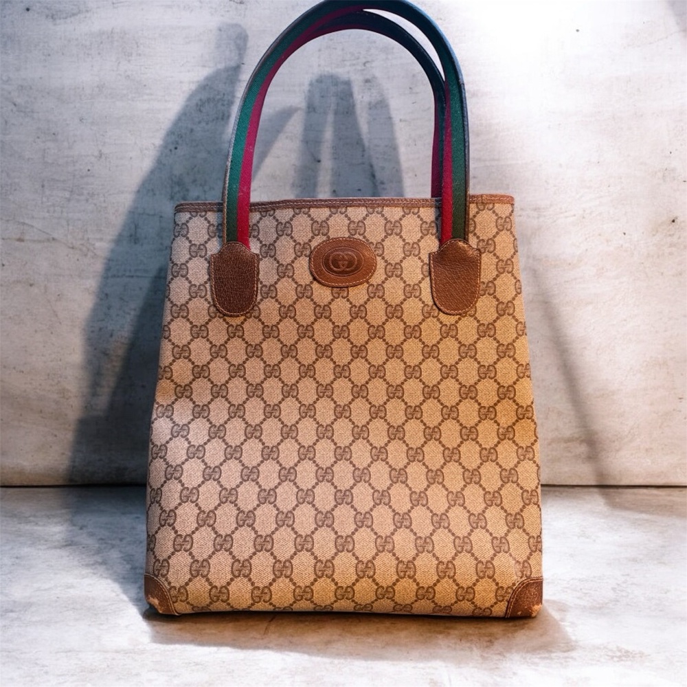 VTG Gucci GG Supreme Web Canvas Stripe Tote